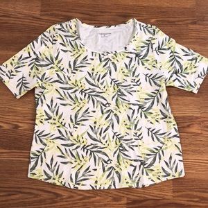scoop neck knit top botanical print